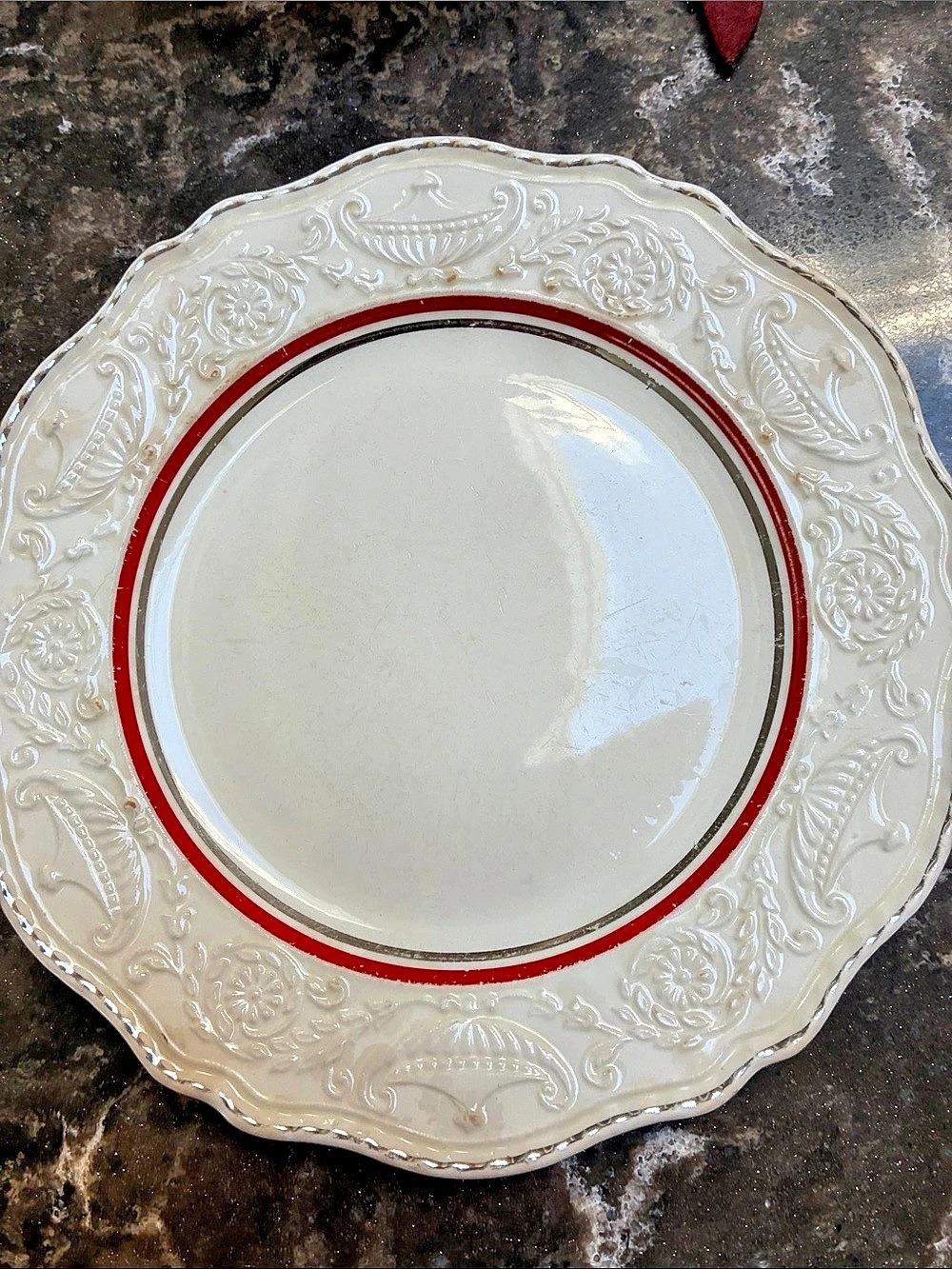 Vintage White & Red Dinner Plates Set of 2 Steubenville